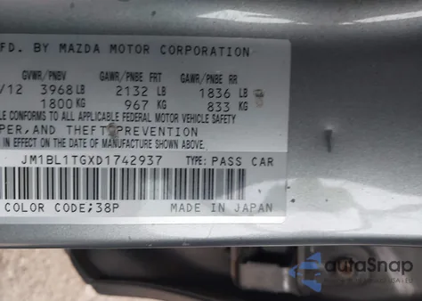 2013 Mazda Mazda3 I Sv from USA, damaged, VIN JM1BL1TGXD1742937